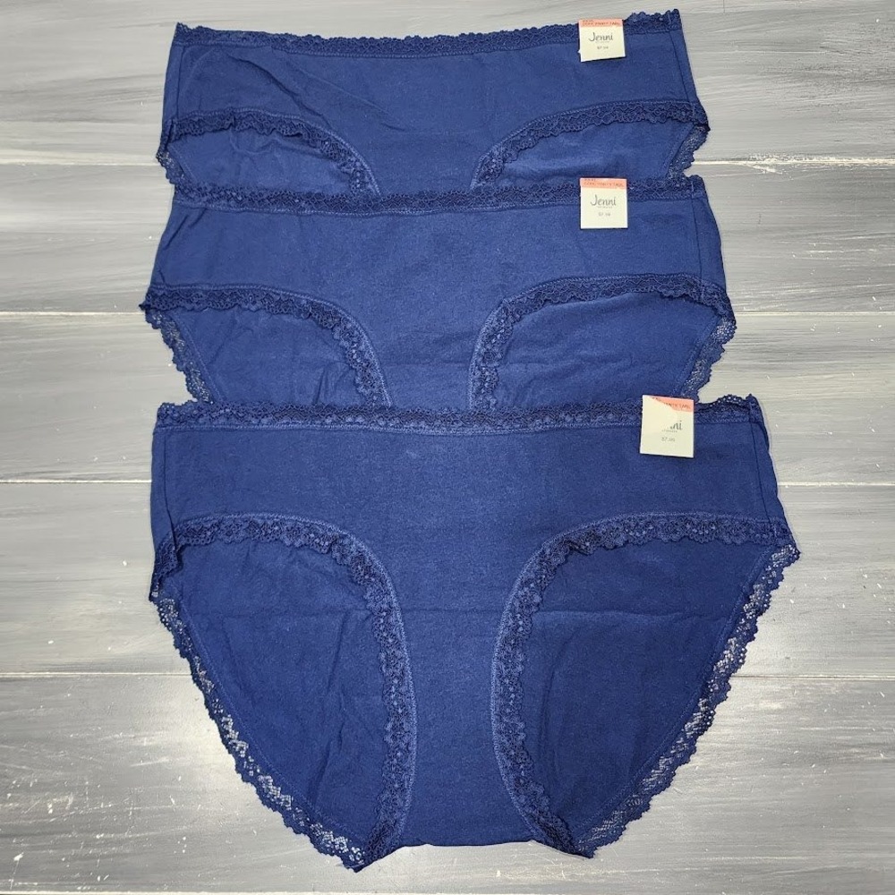 Jenni Intimates Hipster Underwear Panty Blue Navy Sea XXXL Cotton Blend 3‎ Pair